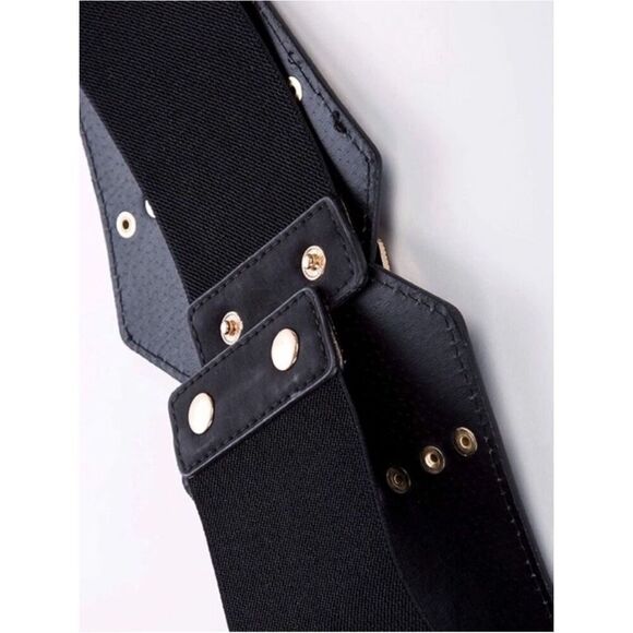 Black Silver Triple Buckle Studded Wide Statement Belt NWT main image 5